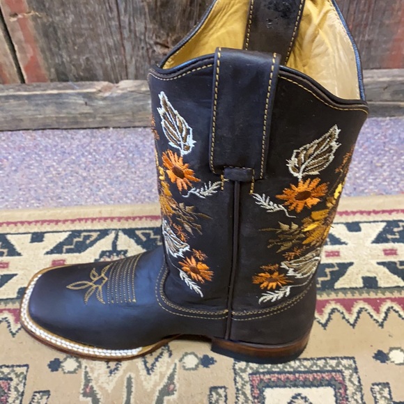 Cowgirl Boots Sunflower Leather Brown Western - Picture 4 of 7